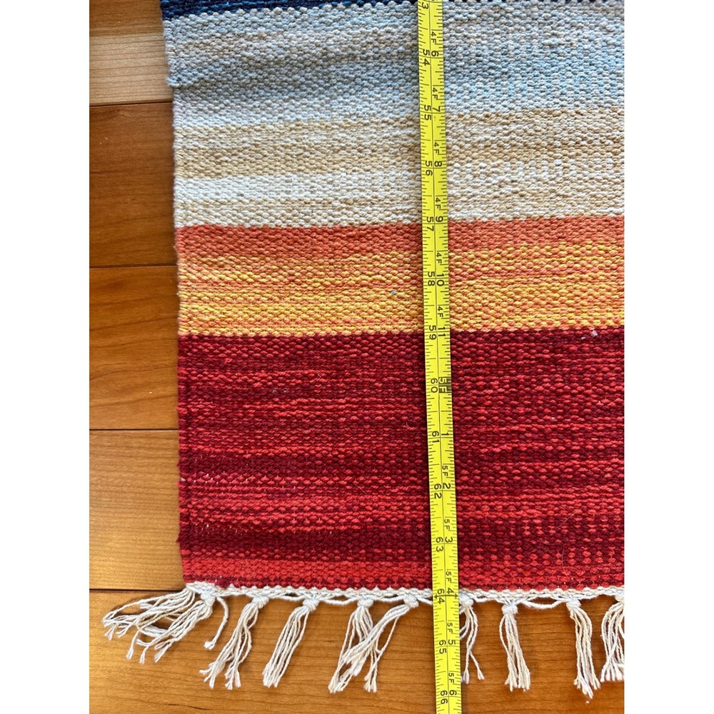 Tappeto Kilim Southwestern Cotton Runner Rug 24x64 Hand Woven Multi Color India - Picture 2 of 4